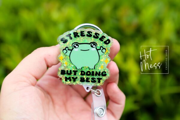 Stressed but doing my best Funny Badge reel, Glitter RN ID Holder, Retractable Acrylic Badge Reel, Nurse Gift, Night Shift, Stocking Stuffer