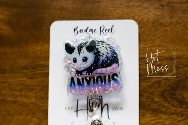 Anxious Possum, Funny Badge reel, RN ID Holder, Retractable Acrylic Badge Reel, Nurse Gift, Night Shift