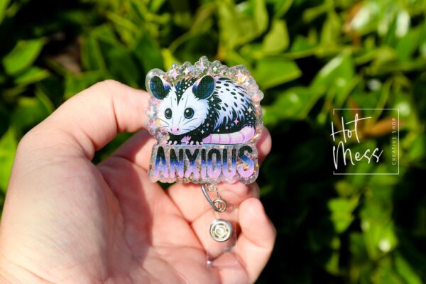 Anxious Possum, Funny Badge reel, RN ID Holder, Retractable Acrylic Badge Reel, Nurse Gift, Night Shift
