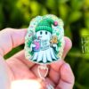Don't Stop Believing Badge Reel, Christmas Badge Reel, Retractable ID Holder, Interchangeable, Glitter Badge Reel, Christmas Ghost