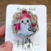 Cute  Christmas Ghost Badge Reel, Christmas Badge Reel, Retractable ID Holder, Interchangeable, Glitter Badge Reel, Christmas Ghost
