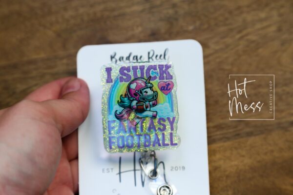 il_fullxfull.6362261142_pr35 I suck at Fantasy Football Funny Badge Reel, Retractable Acrylic Badge Reel, Nurse Gift, Office ID Holder, Custom Badge Reel, fantasy loser