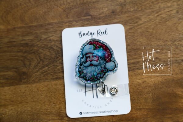 Santa Badge Reel, Christmas Badge Reel, Teacher Badge Reel, Retractable ID Holder, Interchangeable, Glitter Badge Reel