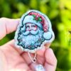 Santa Badge Reel, Christmas Badge Reel, Teacher Badge Reel, Retractable ID Holder, Interchangeable, Glitter Badge Reel