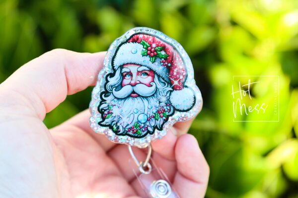 Santa Badge Reel, Christmas Badge Reel, Teacher Badge Reel, Retractable ID Holder, Interchangeable, Glitter Badge Reel