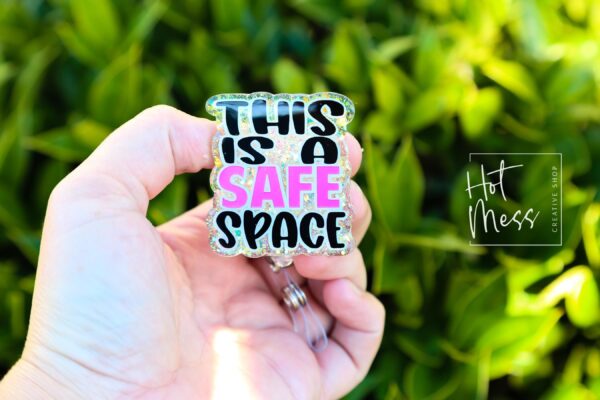 This is a Safe Space Badge Reel, school counselor lanyard, LGBT Pride Retractable Badge Reel, ID Holder