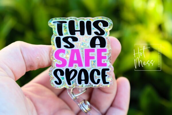 This is a Safe Space Badge Reel, school counselor lanyard, LGBT Pride Retractable Badge Reel, ID Holder