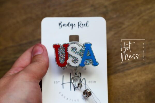 4th of July USA Badge Reel, Retractable Badge Reel, Teacher ID Holder, Nurse Badge Reel