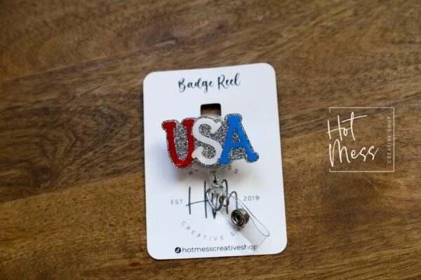4th of July USA Badge Reel, Retractable Badge Reel, Teacher ID Holder, Nurse Badge Reel