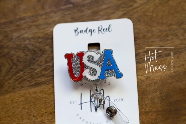 4th of July USA Badge Reel, Retractable Badge Reel, Teacher ID Holder, Nurse Badge Reel