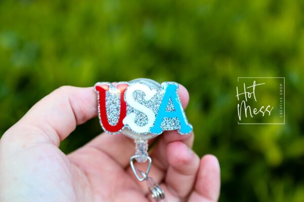 4th of July USA Badge Reel, Retractable Badge Reel, Teacher ID Holder, Nurse Badge Reel