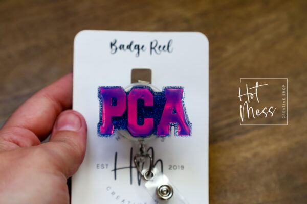 Blue PCA Badge Reel, patient care Assistant, medical badge reel, Retractable ID Holder, Interchangeable Badge, PCA Pin