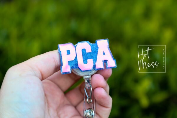 Blue PCA Badge Reel, patient care Assistant, medical badge reel, Retractable ID Holder, Interchangeable Badge, PCA Pin