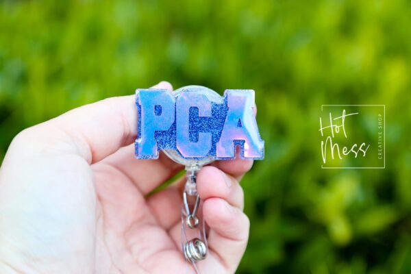 Blue PCA Badge Reel, patient care Assistant, medical badge reel, Retractable ID Holder, Interchangeable Badge, PCA Pin