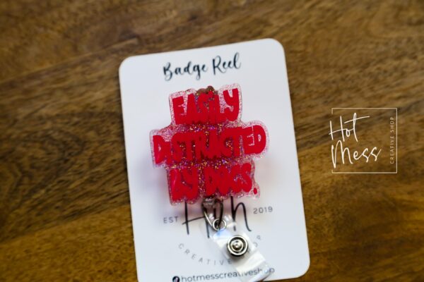 Dog Lover Badge reel, Pink Badge Holder, Retractable Acrylic Badge Reel, Vet Gift, Glitter ID Holder