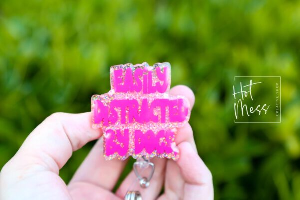 Dog Lover Badge reel, Pink Badge Holder, Retractable Acrylic Badge Reel, Vet Gift, Glitter ID Holder