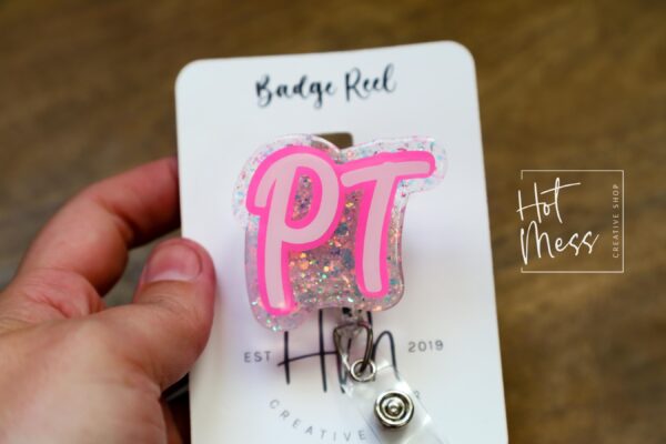 Physical Therapy Badge Reel, Glitter Badge Reel, RN ID Holder, Retractable Acrylic Badge Reel, PT Gift