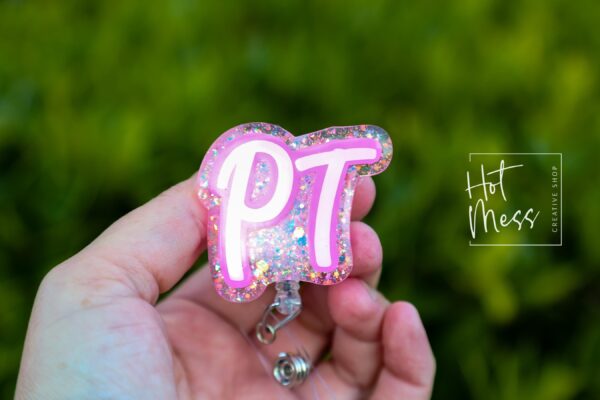 Physical Therapy Badge Reel, Glitter Badge Reel, RN ID Holder, Retractable Acrylic Badge Reel, PT Gift