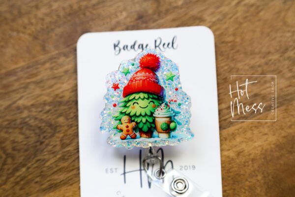 Cute Christmas Tree Badge Reel, Christmas Badge Reel, Funny Badge Reel, Retractable ID Holder, Interchangeable, Glitter Badge Reel