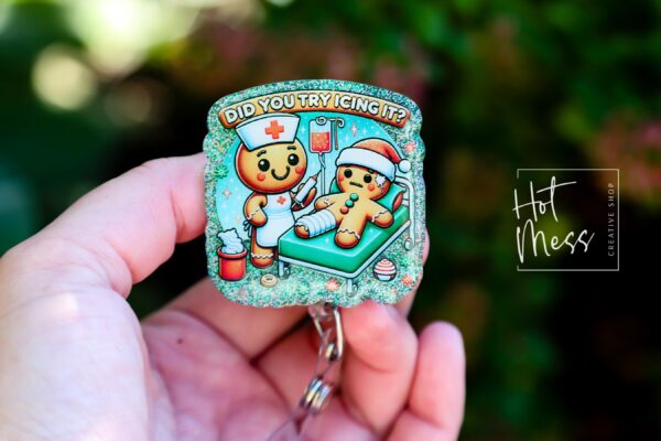 Did you Icing it Badge Reel, Nurse Christmas Gift, Retractable ID Holder, Interchangeable, Urgent Care