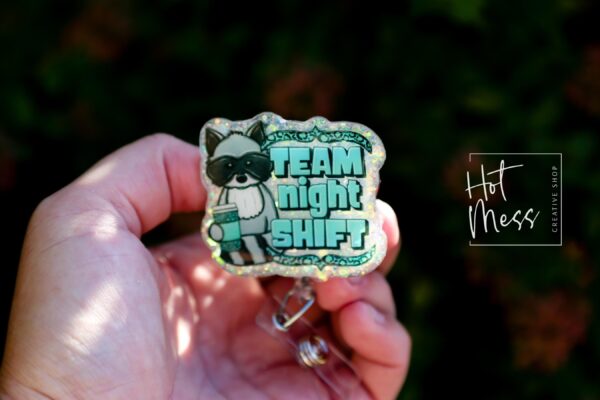 Team Night Shift Funny Badge Reel, RN ID Holder, Retractable Badge Reel, Nurse Gift, Office ID Holder, Stocking Stuffer