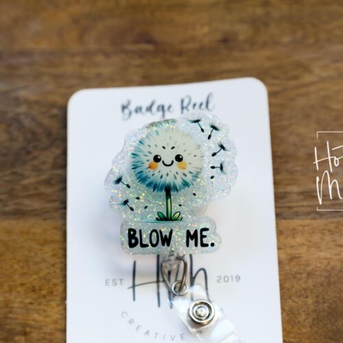 il_fullxfull.6388634302_eedx Blow Me Dandelion Badge Reel, RN id Holder, Retractable Acrylic Badge Reel, Nurse Gift, Funny Badge Reel
