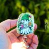 Don't Stop Believing Badge Reel, Christmas Badge Reel, Retractable ID Holder, Interchangeable, Glitter Badge Reel, Christmas Ghost