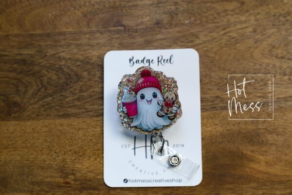 Cute  Christmas Ghost Badge Reel, Christmas Badge Reel, Retractable ID Holder, Interchangeable, Glitter Badge Reel, Christmas Ghost