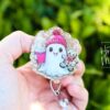 Cute  Christmas Ghost Badge Reel, Christmas Badge Reel, Retractable ID Holder, Interchangeable, Glitter Badge Reel, Christmas Ghost