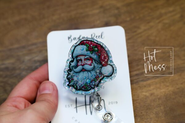 Santa Badge Reel, Christmas Badge Reel, Teacher Badge Reel, Retractable ID Holder, Interchangeable, Glitter Badge Reel