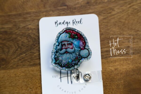 Santa Badge Reel, Christmas Badge Reel, Teacher Badge Reel, Retractable ID Holder, Interchangeable, Glitter Badge Reel