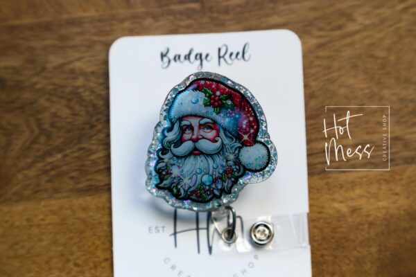 Santa Badge Reel, Christmas Badge Reel, Teacher Badge Reel, Retractable ID Holder, Interchangeable, Glitter Badge Reel