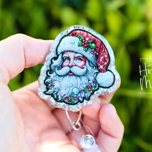 Santa Badge Reel, Christmas Badge Reel, Teacher Badge Reel, Retractable ID Holder, Interchangeable, Glitter Badge Reel