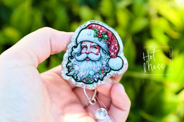 Santa Badge Reel, Christmas Badge Reel, Teacher Badge Reel, Retractable ID Holder, Interchangeable, Glitter Badge Reel