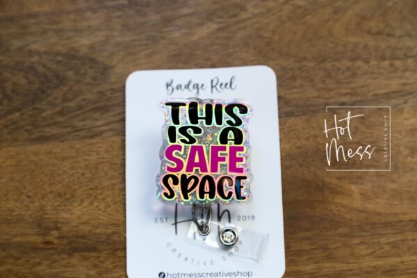 This is a Safe Space Badge Reel, school counselor lanyard, LGBT Pride Retractable Badge Reel, ID Holder