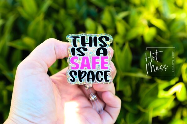 This is a Safe Space Badge Reel, school counselor lanyard, LGBT Pride Retractable Badge Reel, ID Holder