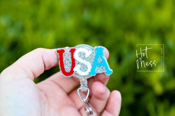 4th of July USA Badge Reel, Retractable Badge Reel, Teacher ID Holder, Nurse Badge Reel