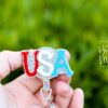 4th of July USA Badge Reel, Retractable Badge Reel, Teacher ID Holder, Nurse Badge Reel