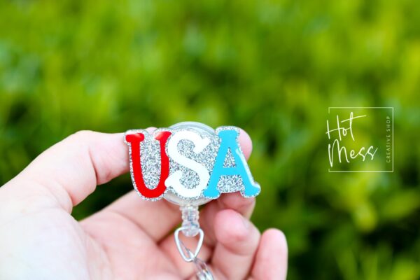 4th of July USA Badge Reel, Retractable Badge Reel, Teacher ID Holder, Nurse Badge Reel