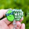 il_fullxfull.6416378537_ijj6 Just Dill With It Funny Glitter Badge Reel, Retractable Badge Reel, Interchangeable Badge Reel, Gift for pickle lover, Stocking Stuffer