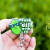 il_fullxfull.6416378541_13gm Just Dill With It Funny Glitter Badge Reel, Retractable Badge Reel, Interchangeable Badge Reel, Gift for pickle lover, Stocking Stuffer
