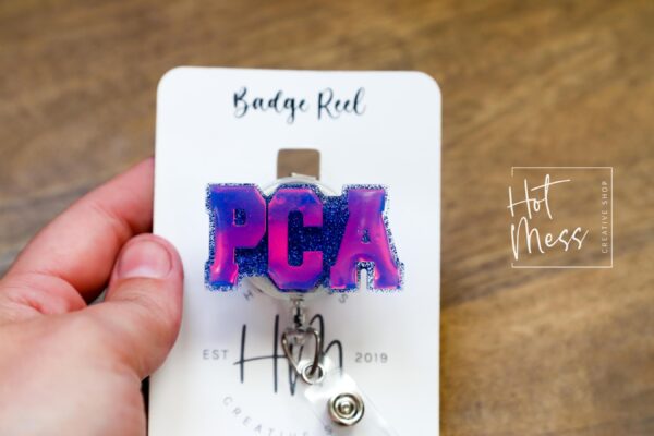 Blue PCA Badge Reel, patient care Assistant, medical badge reel, Retractable ID Holder, Interchangeable Badge, PCA Pin