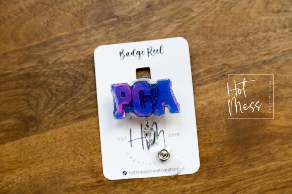 Blue PCA Badge Reel, patient care Assistant, medical badge reel, Retractable ID Holder, Interchangeable Badge, PCA Pin