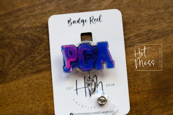 Blue PCA Badge Reel, patient care Assistant, medical badge reel, Retractable ID Holder, Interchangeable Badge, PCA Pin