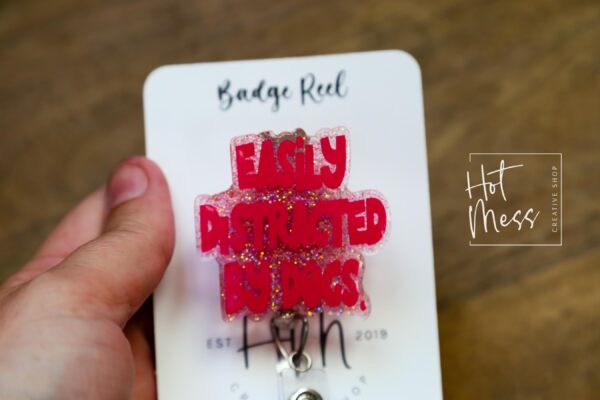 Dog Lover Badge reel, Pink Badge Holder, Retractable Acrylic Badge Reel, Vet Gift, Glitter ID Holder