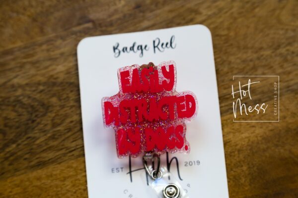 Dog Lover Badge reel, Pink Badge Holder, Retractable Acrylic Badge Reel, Vet Gift, Glitter ID Holder