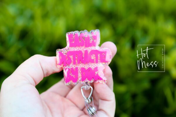 Dog Lover Badge reel, Pink Badge Holder, Retractable Acrylic Badge Reel, Vet Gift, Glitter ID Holder