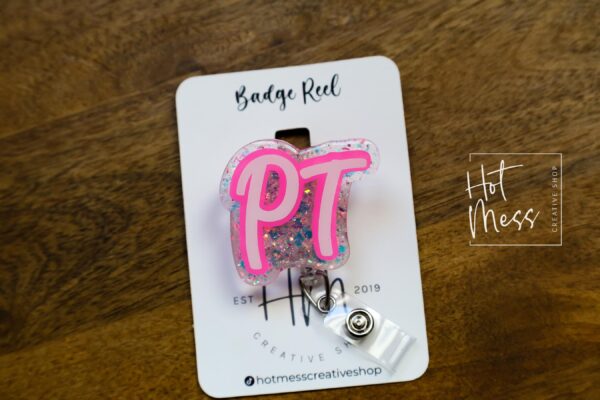 Physical Therapy Badge Reel, Glitter Badge Reel, RN ID Holder, Retractable Acrylic Badge Reel, PT Gift