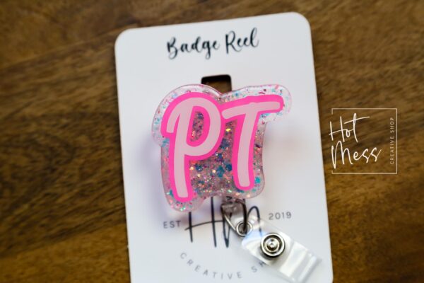 Physical Therapy Badge Reel, Glitter Badge Reel, RN ID Holder, Retractable Acrylic Badge Reel, PT Gift