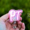 Physical Therapy Badge Reel, Glitter Badge Reel, RN ID Holder, Retractable Acrylic Badge Reel, PT Gift